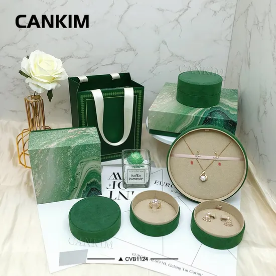 Cankim saco de papel cilíndrico redondo/caixa de flanela caixa de joias de linho caixa de joias de camurça embalagem de anel de joias